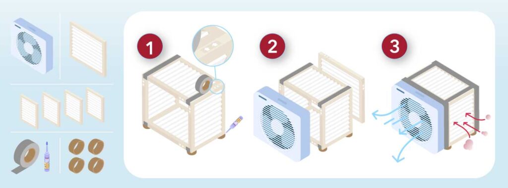 A diagram showing the parts and assembly for a cube filter