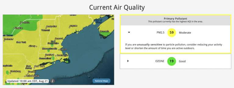 Sample AQI from AirNow for Cambridge, MA