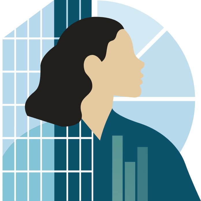 Illustration of a woman with data