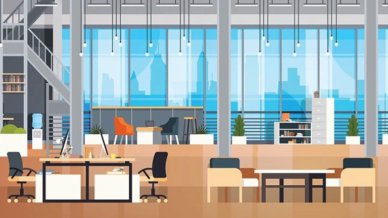 Illustration of a modern, open office space